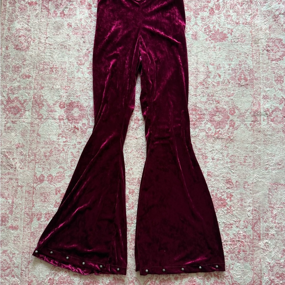 Velvet High-Waist Flare Pants in Deep Wine